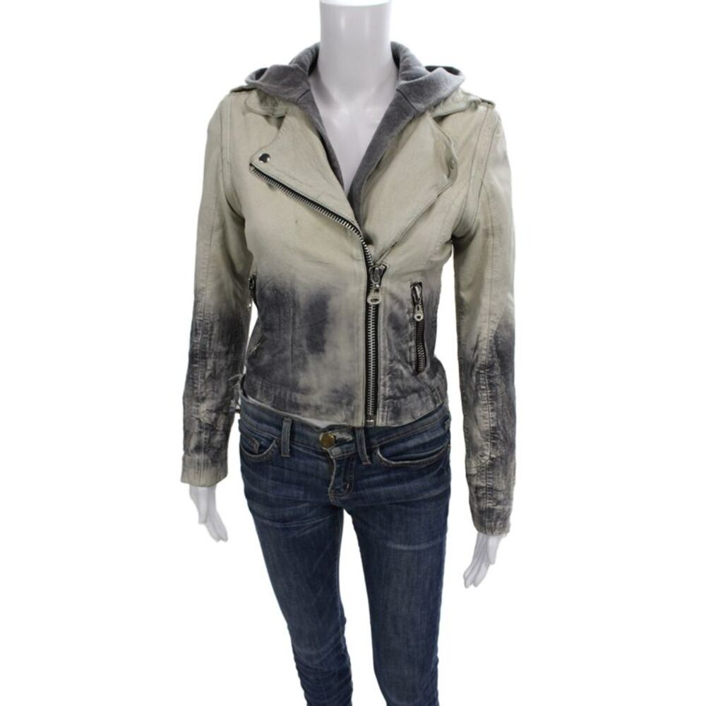 Doma Womens Leather Biker Jacket Beige Zip Long Sleeve Size S